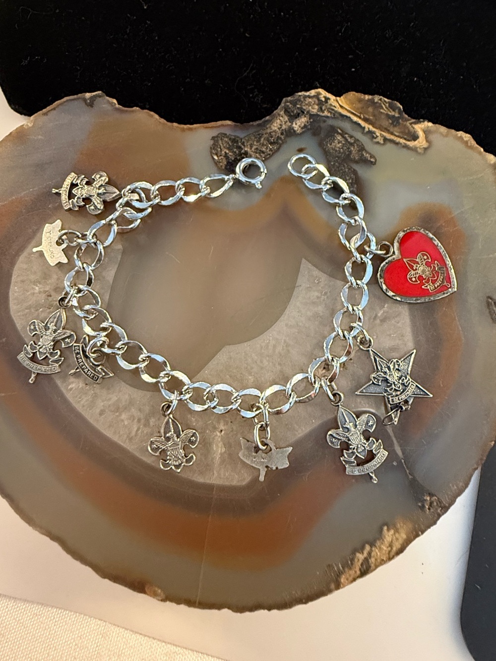 Vintage Robbins Mom Boy Scouting Sterling Charm bracelet Mid century Guc 6.5”